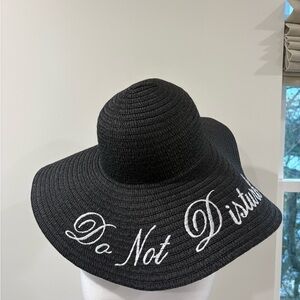 Marcus Adler Black Wide Brim Hat with Embroidered Text “Do Not Disturb”